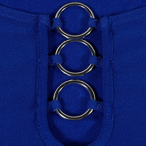 89th + Madison size medium silky blue sleeveless top with metal ring accents - Picture 3 of 9